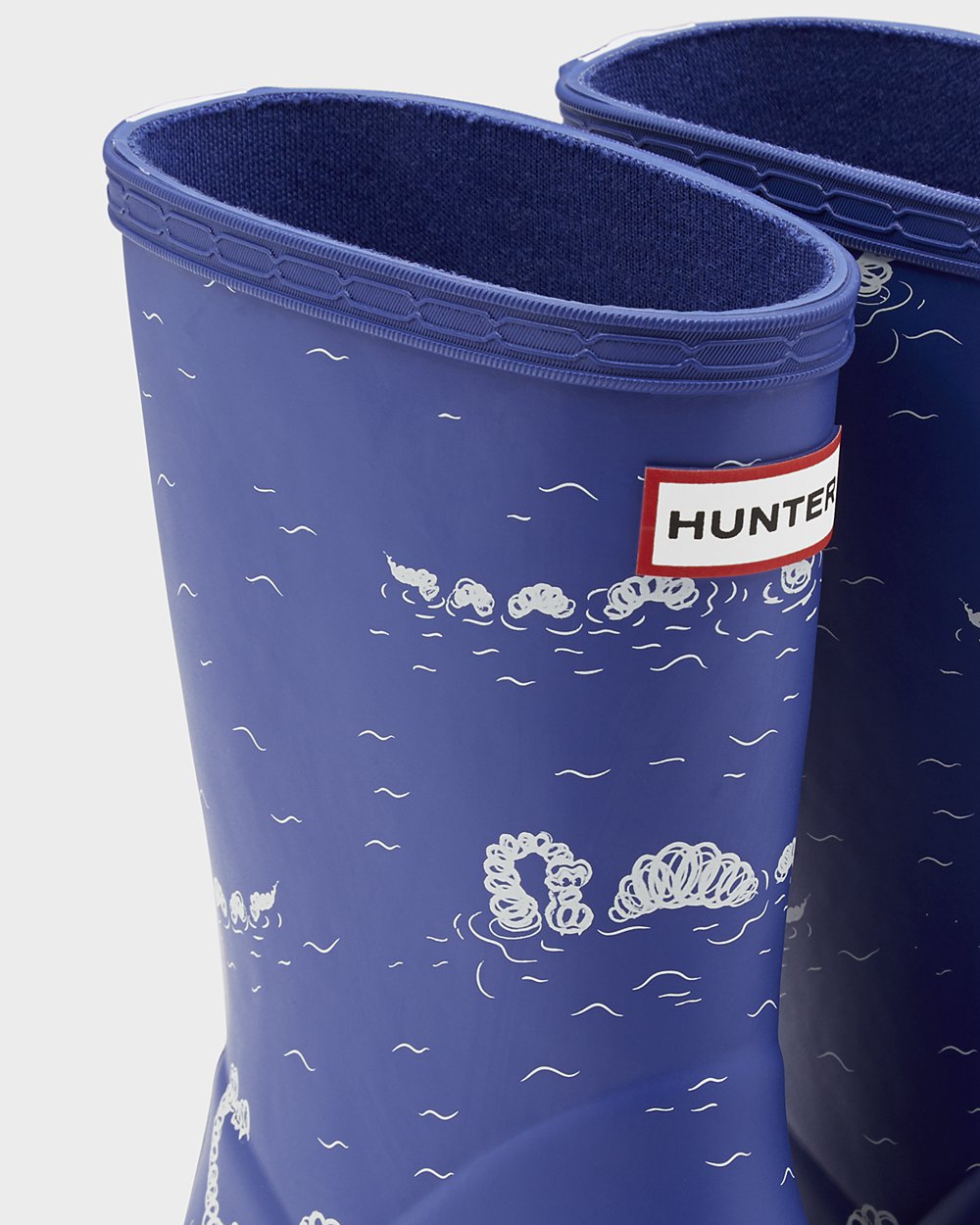 Hunter Original First Classic Nessie Print Rain Boots - Online Sale Kids Blue - POUFLR401